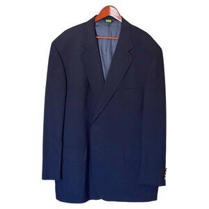 Lands' End Navy Blue Blazer Men's 52 Single Breasted 2 Button Nautical Brass But